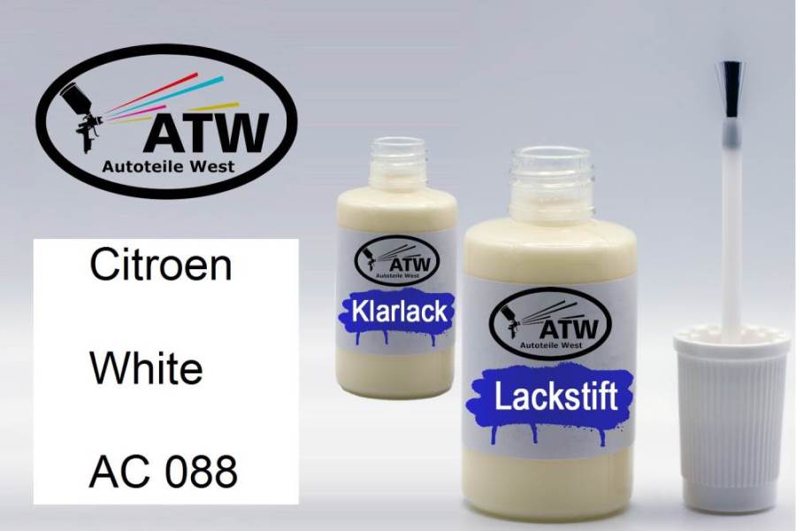 Citroen, White, AC 088: 20ml Lackstift + 20ml Klarlack - Set, von ATW Autoteile West.